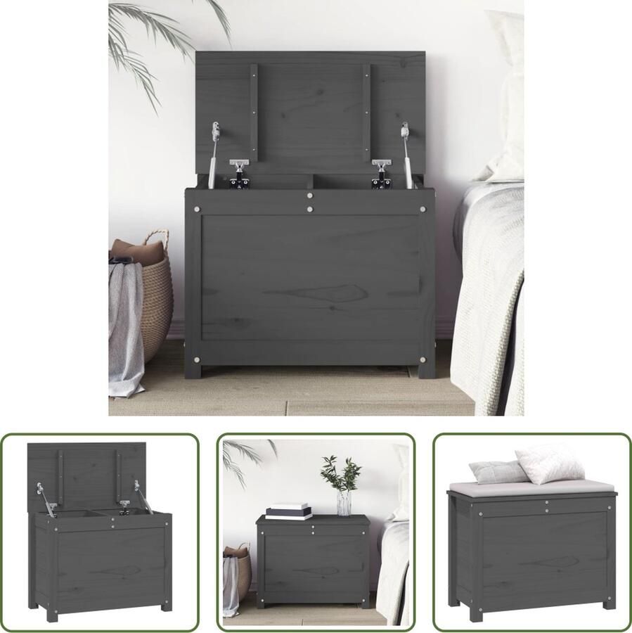 The Living Store Opbergdoos Massief grenenhout 60 x 32 x 45.5 cm Grijs Opslagkast Opbergdozen Hout Kast Grenoble Kast Grenoblehouten Opbergbox - Foto 2