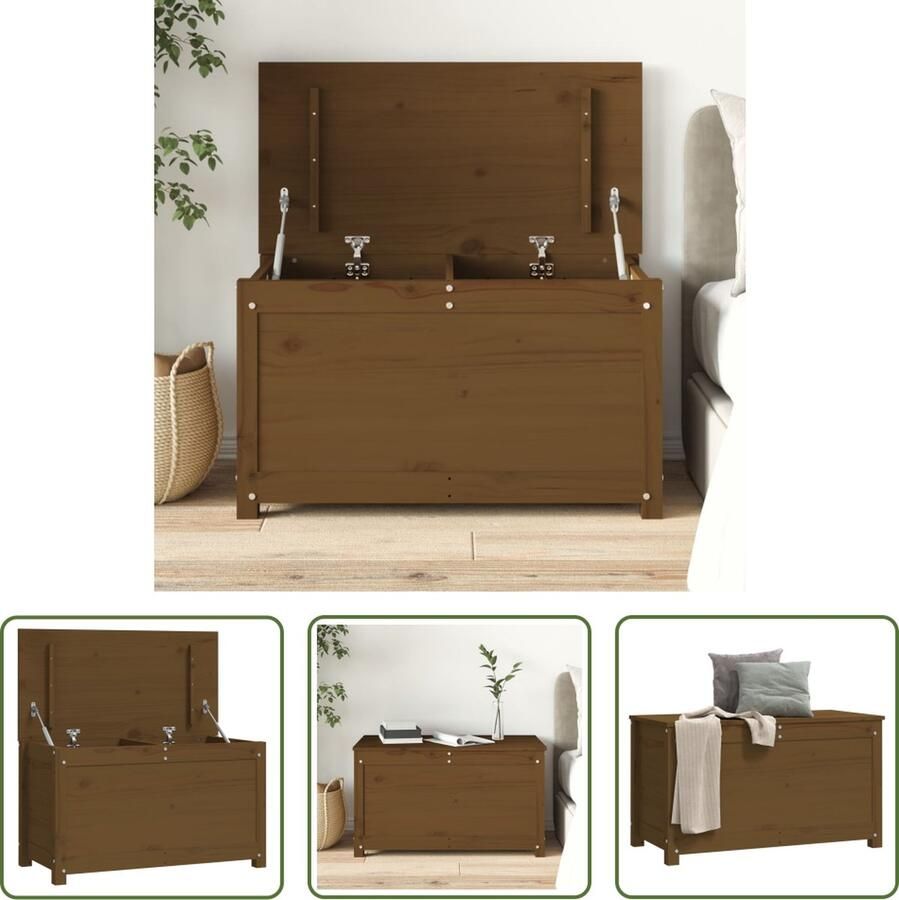 The Living Store Opbergdoos massief grenenhout 80 x 40 x 45.5 cm honingbruin Opbergdoos Grenenhouten Kast Houtkast Opbergvakken Opbergsysteem - Foto 2