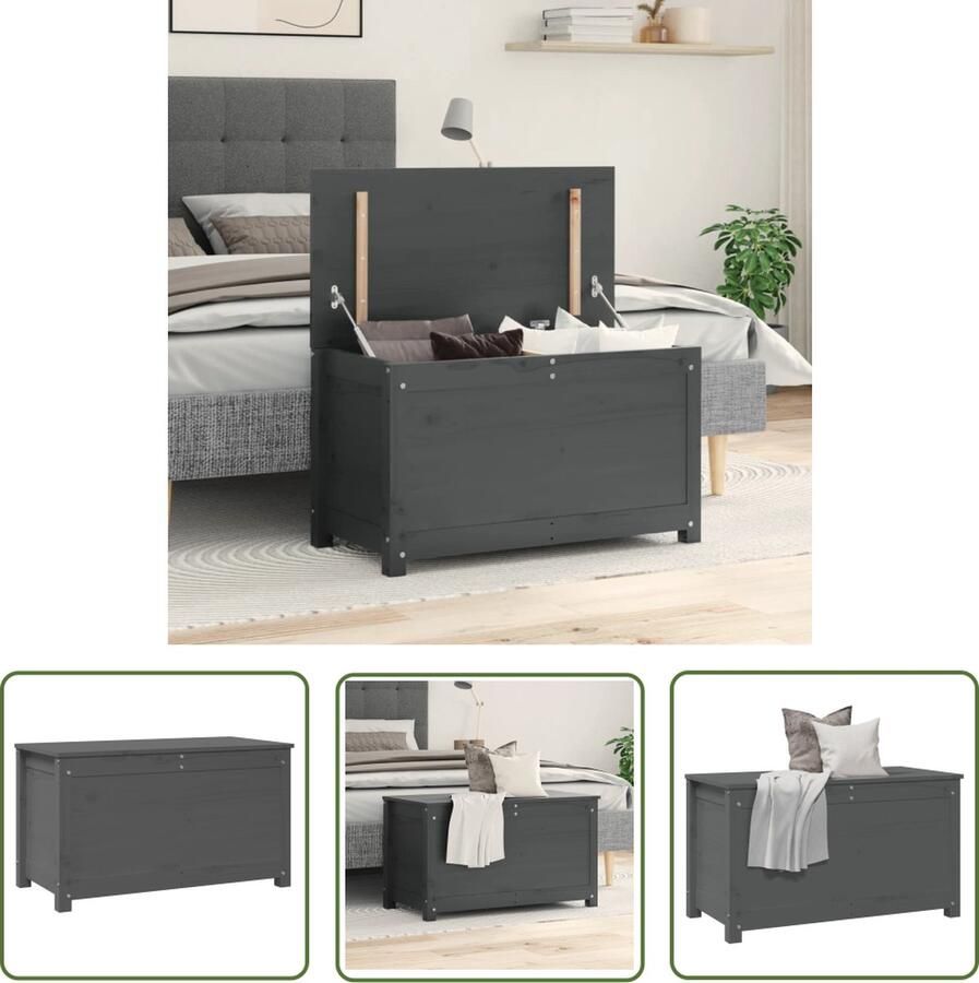 The Living Store Opbergdoos Massief Grenenhout Grijze 80x40x45.5 cm Opbergdoos Grenenhouten Kast Grijze Opbergvakken Opbergruimte Decoratieve Opbergdozen - Foto 3
