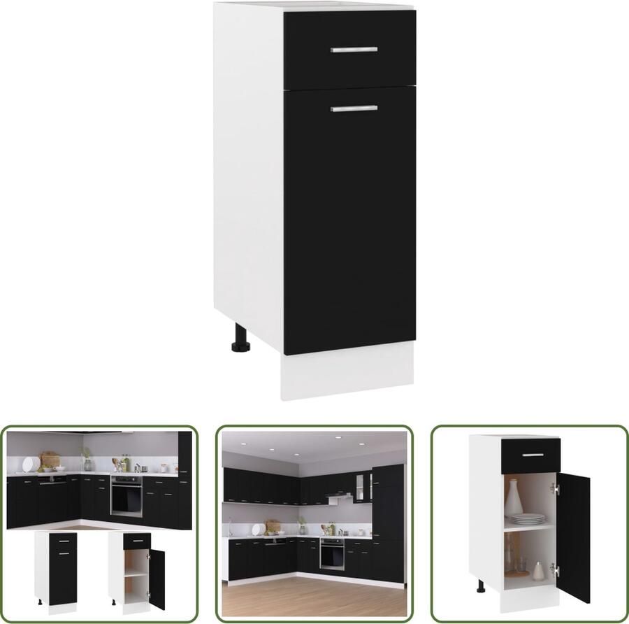 VidaXL Onderkast met lade Lyon 30x46x81 5 cm bewerkt hout zwart Onderkast Keukenopbergruimte Houten Kast Zwarte Kast Compact Design