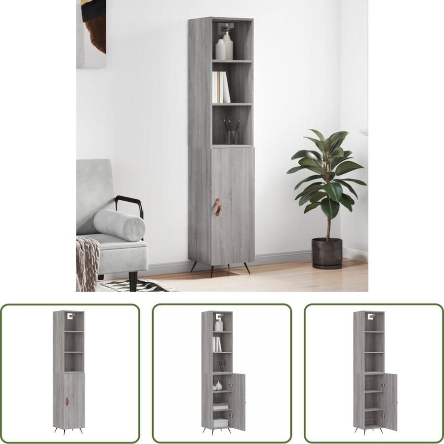 The Living Store Opbergkast 34.5 x 34 x 180 cm Grijs Sonoma Eiken Duurzaam materiaal Voldoende opbergruimte Praktische deur Metalen voeten - Foto 8