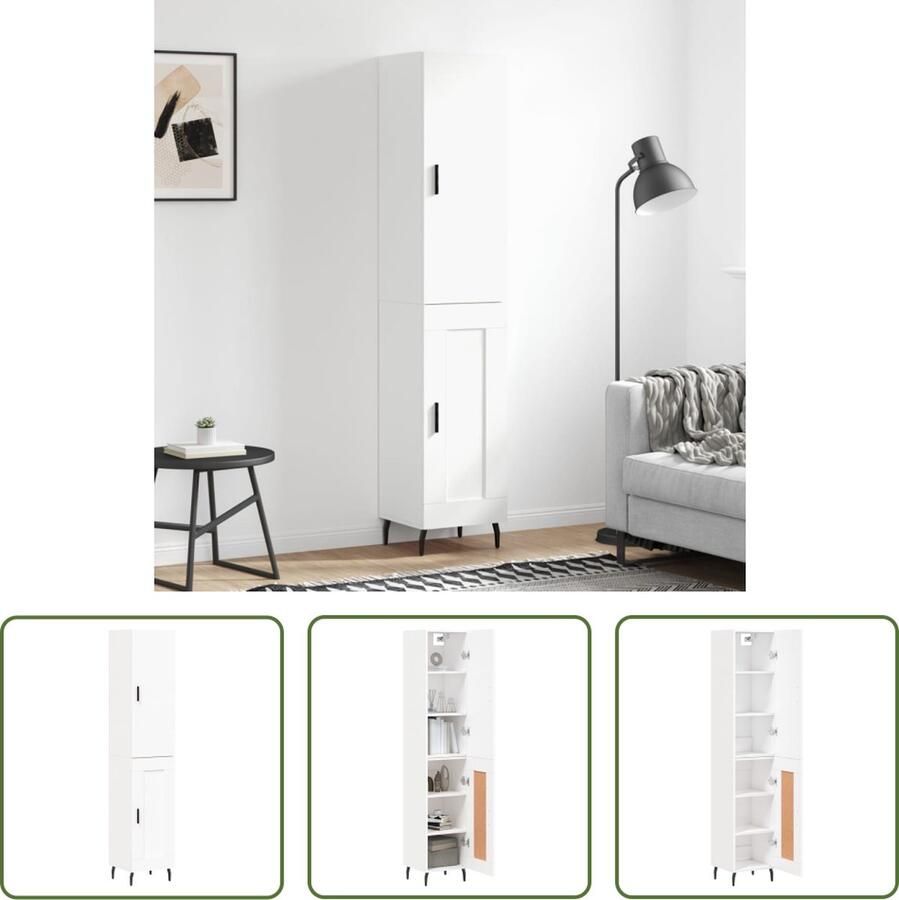 The Living Store Hoge kast 34 5x34x180 cm bewerkt hout wit Hoge Kast Opbergkast Witte Kast Houten Kast Metaalkast - Foto 2