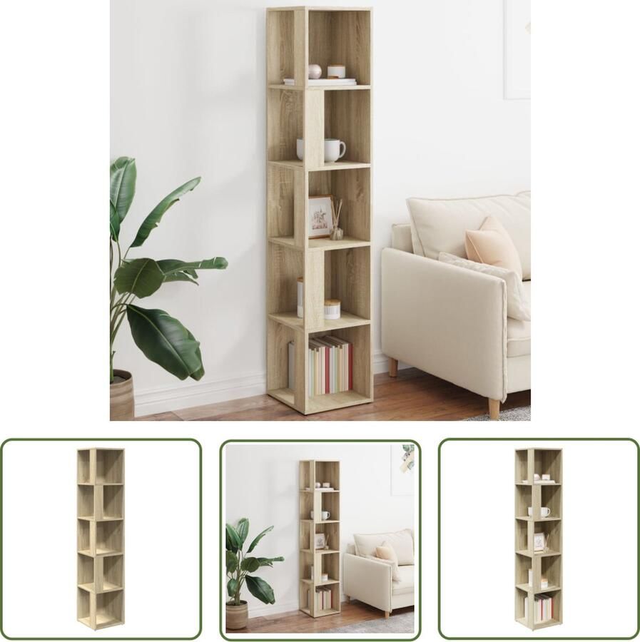 The Living Store Opbergkast 5 vakken Stevig en stabiel Compact for Schoon te maken Sonoma eiken Spaanplaat 33x33x164.5 cm Montage vereist Hoekkast Opbergkast Sonoma Eiken Houten Kast Compact - Foto 3