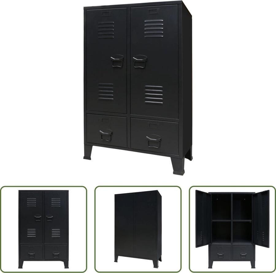 The Living Store Kledingkast industriële stijl 67x35x107 cm metaal zwart Kledingkast Opbergkast Industriële Stijl Metalen Kast Zwarte Kast - Foto 5