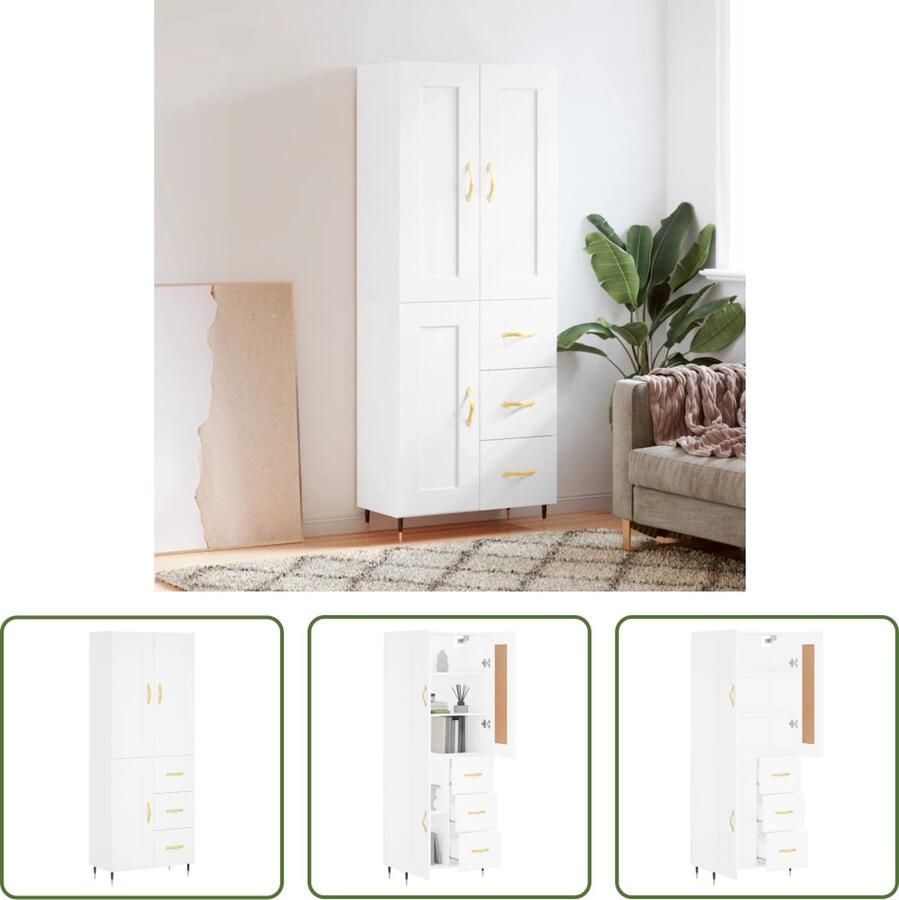 The Living Store Opbergkast 69.5 x 34 x 180 cm wit bewerkt hout en metaal