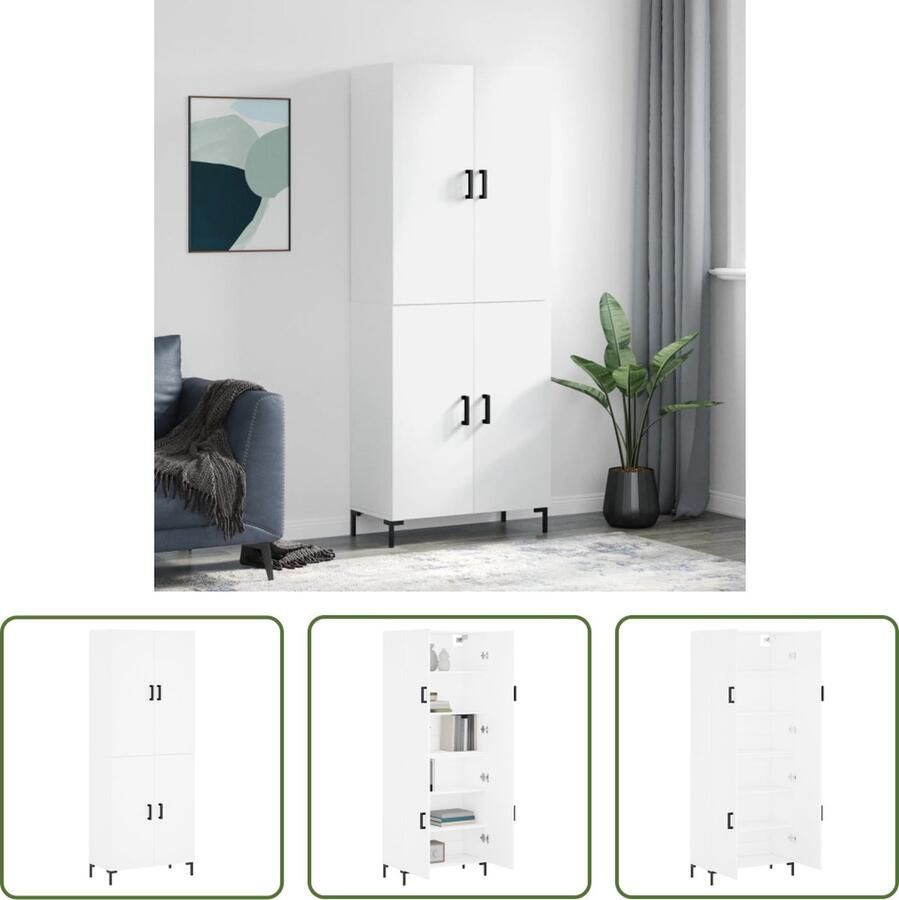 The Living Store Opbergkast 69.5 x 34 x 180 cm Wit Bewerkt Hout Metaal