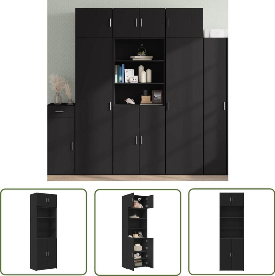 The Living Store Opbergkast 70x42 5x225 cm bewerkt hout zwart Opslagkast Houten Kast Zwarte Kast Opbergruimte Multifunctioneel Meubilair