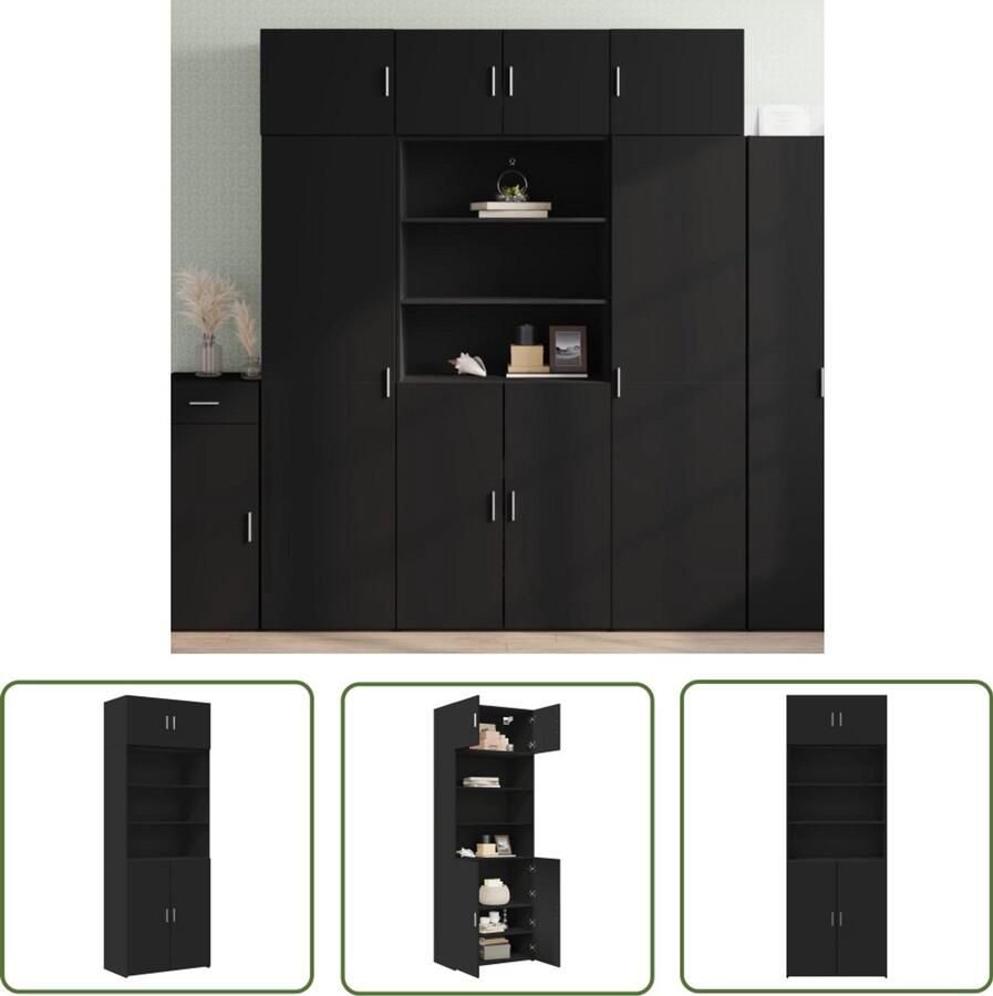 The Living Store Opbergkast 80x42 5x225 cm bewerkt hout zwart Opslagkast Houten Kast Opbergruimte Bibliotheekkast Entree Kast