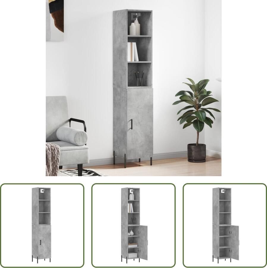 The Living Store Opbergkast Betongrijs 34.5 x 34 x 180 cm Bewerkt hout en metaal