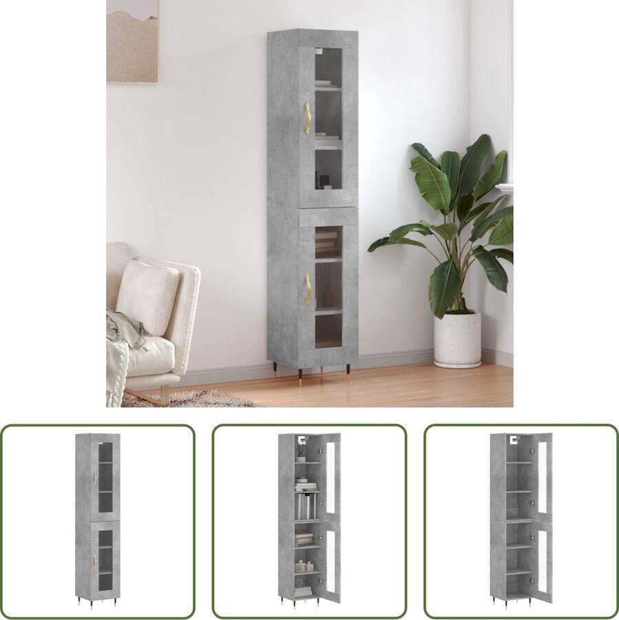 VidaXL Houten Kast Hoge Kast Hoge kast 34 5x34x180 cm bewerkt hout betongrijs Grijze Kast Opslagkast Woonaccessoires - Foto 2