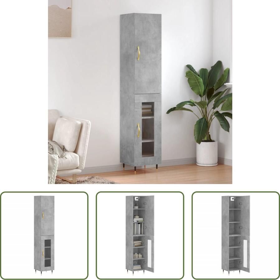 The Living Store Opbergkast Betongrijs 34.5 x 34 x 180 cm Duurzaam Ruime opbergmogelijkheden Praktische deuren Metalen voeten Wandbevestiging vereist Schroeven en pluggen niet inbegrepen