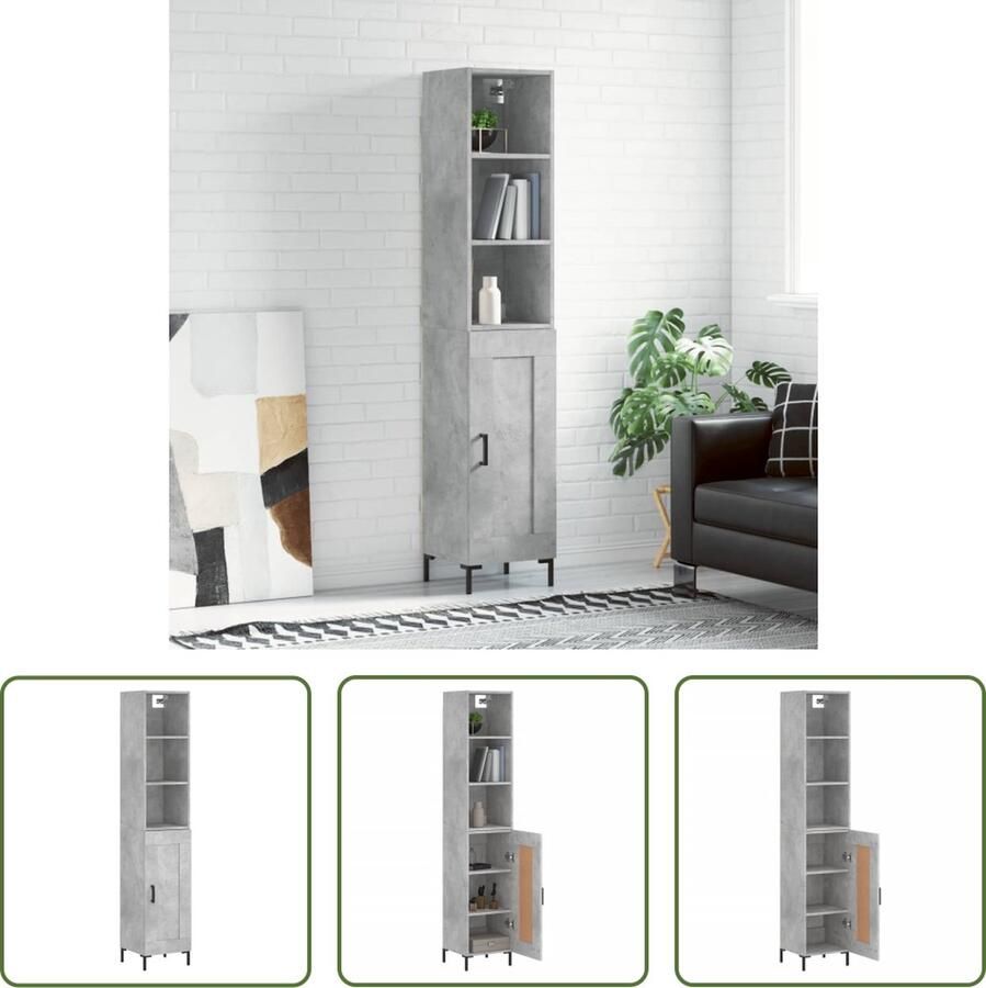 The Living Store Opbergkast Betongrijs 34.5x34x180cm Duurzaam bewerkt hout en metaal