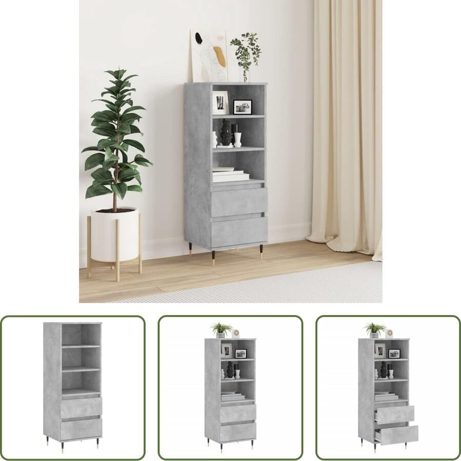 The Living Store Hoge kast 40x36x110 cm bewerkt hout betongrijs Hoge Kast Industrieel Design Opbergkast Houten Kast Grijze Kast