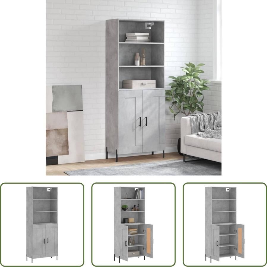 The Living Store Opbergkast Betongrijs 69.5 x 34 x 180 cm Bewerkt hout en metaal