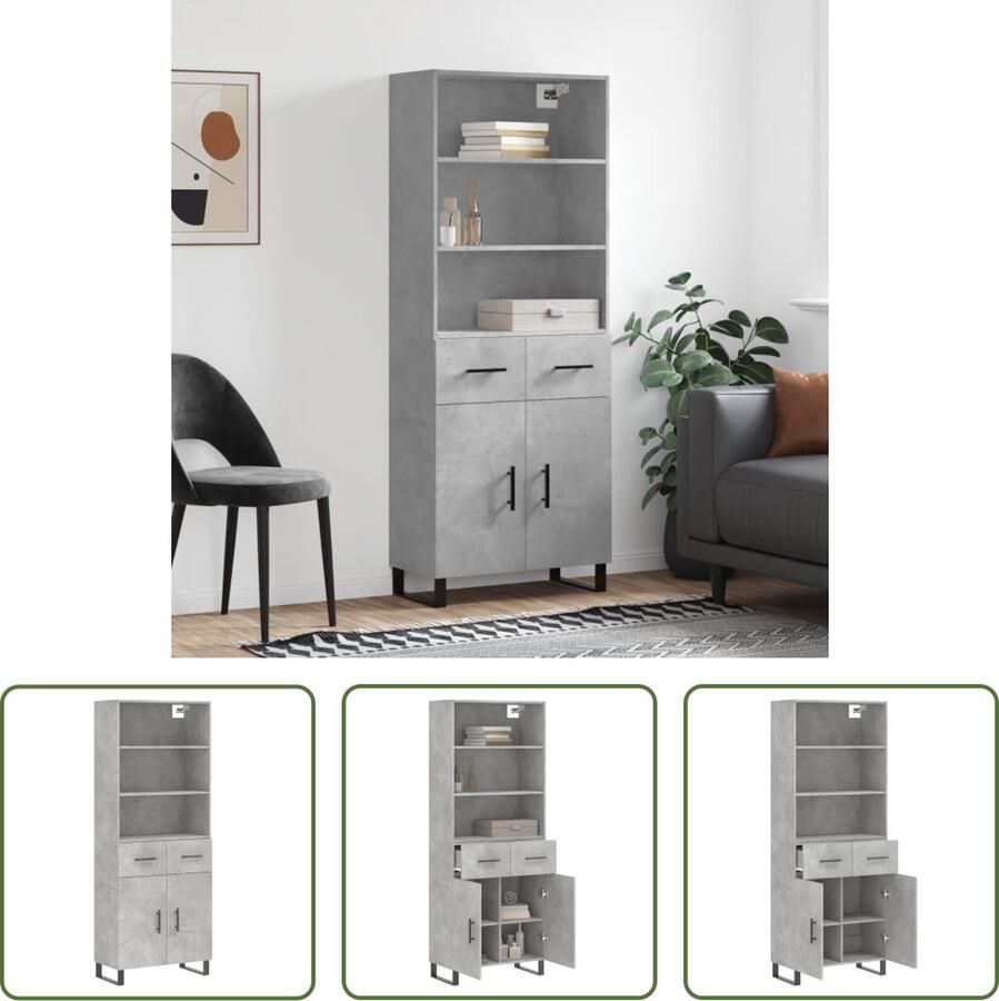 The Living Store Opbergkast Betongrijs 69.5 x 34 x 180 cm Duurzaam hout en metaal