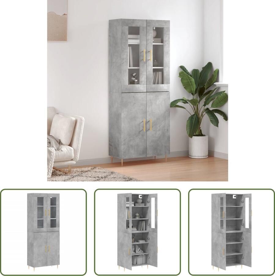 The Living Store Hoge kast 69 5x34x180 cm bewerkt hout betongrijs Hoge Kast Opbergkast Betonnen Look Houten Kast Modern Design