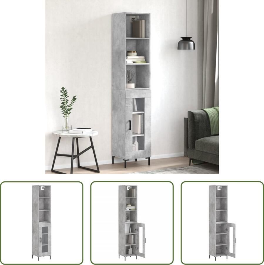 The Living Store Opbergkast Betongrijs Hoge kast 180 cm Duurzaam bewerkt hout metaal glas