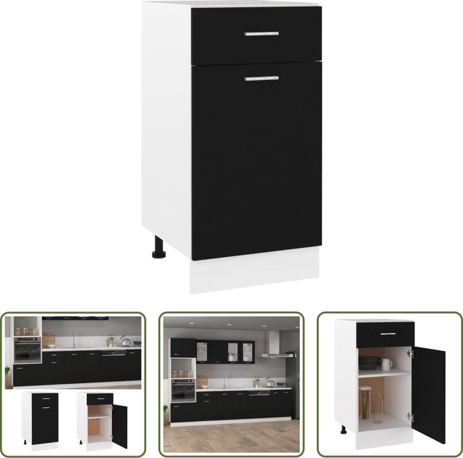 The Living Store Onderkast met lade Lyon 40x46x81 5 cm bewerkt hout zwart Keukenonderkast Lades Houten Kast Opbergkast Kookeiland