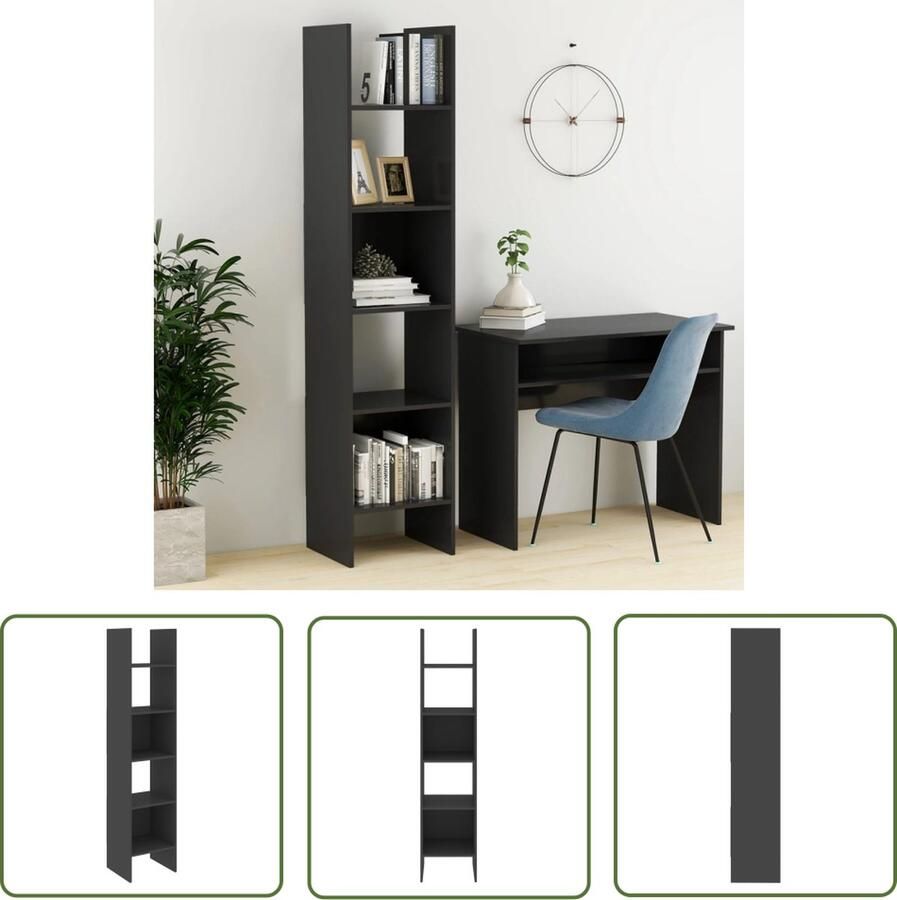 The Living Store Boekenkast 40x35x180 cm bewerkt hout grijs Bibliotheek Boekenkast Opbergkast Houten Meubilair Modern Interieur - Foto 2