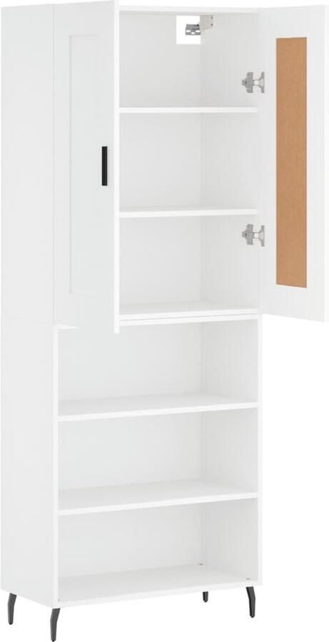 The Living Store Hoge kast 69 5x34x180 cm bewerkt hout wit Hoge Kast Opbergkast Boekenkast Dressoir Buffetkast - Foto 2