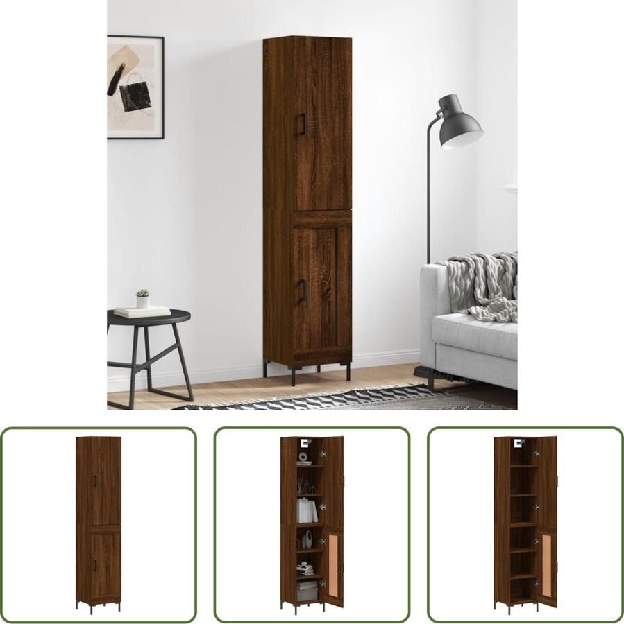 The Living Store Opbergkast Bruineiken 34.5 x 34 x 180 cm Duurzaam hout en metaal