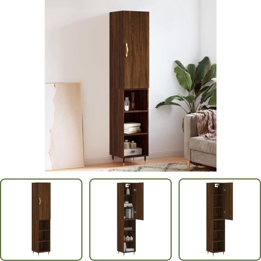 The Living Store Opbergkast Bruineiken 34.5 x 34 x 180 cm Duurzaam materiaal Voldoende opbergruimte Praktische deur Metalen voeten Montage vereist