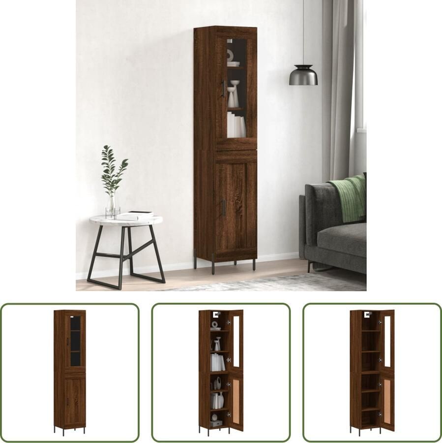 The Living Store Opbergkast Bruineiken 34.5 x 34 x 180 cm Hoge Kast