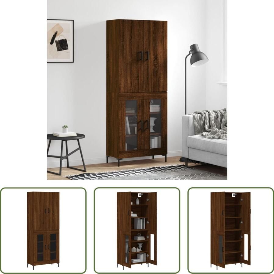 The Living Store Opbergkast Bruineiken 69.5 x 34 x 180 cm Duurzaam materiaal Voldoende opbergruimte Praktische deuren IJzeren poten Montage vereist