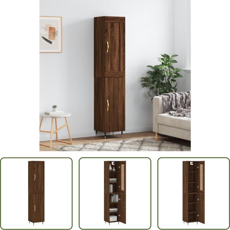 The Living Store Opbergkast Bruineiken Hoge houten kast 180 cm hoog
