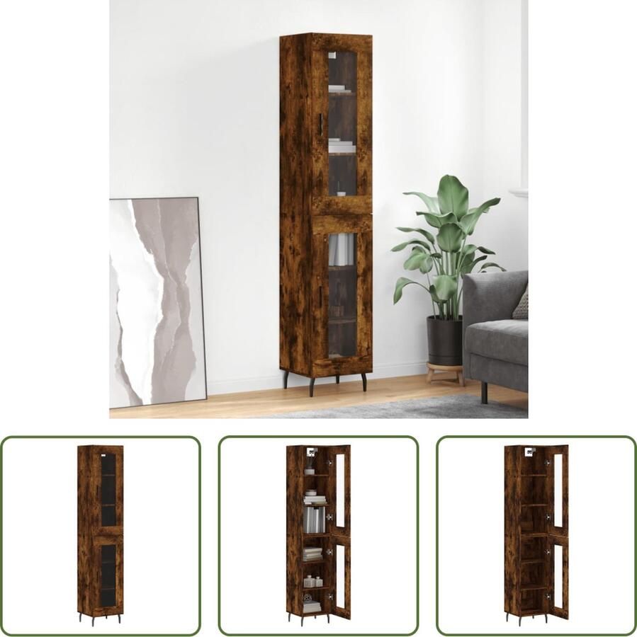 The Living Store Hoge kast 34 5x34x180 cm bewerkt hout gerookt eikenkleurig Hoge Kast Opbergkast Houten Kast Met Lade Bruine Kast - Foto 2
