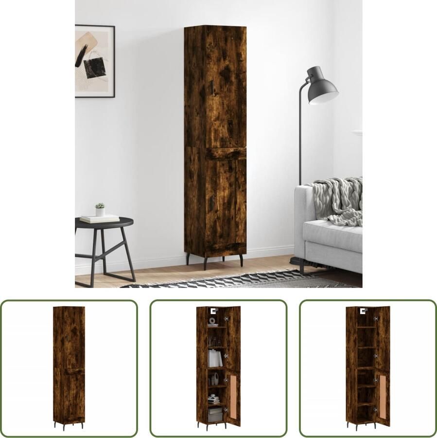 The Living Store Hoge kast 34 5x34x180 cm bewerkt hout gerookt eikenkleurig Hoge Kast Opbergkast Houten Kast Met Laden Gerookt Eiken - Foto 2
