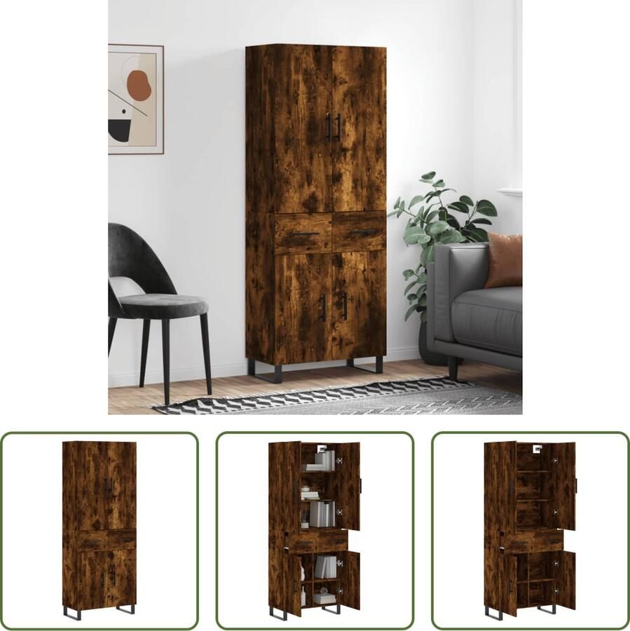 VidaXL Bruine Kast Hoge Kast Hoge kast 69 5x34x180 cm bewerkt hout gerookt eikenkleurig Houten Kast Eiken Kast Opslagoplossing - Foto 5