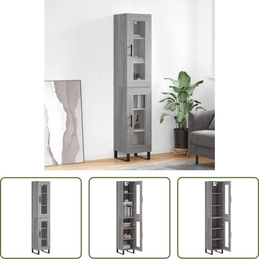 VidaXL Grijze Kast Hoge Kast Hoge kast 34 5x34x180 cm bewerkt hout grijs sonoma eikenkleurig Houten Kast Opslagoplossing Woonaccessoires - Foto 2