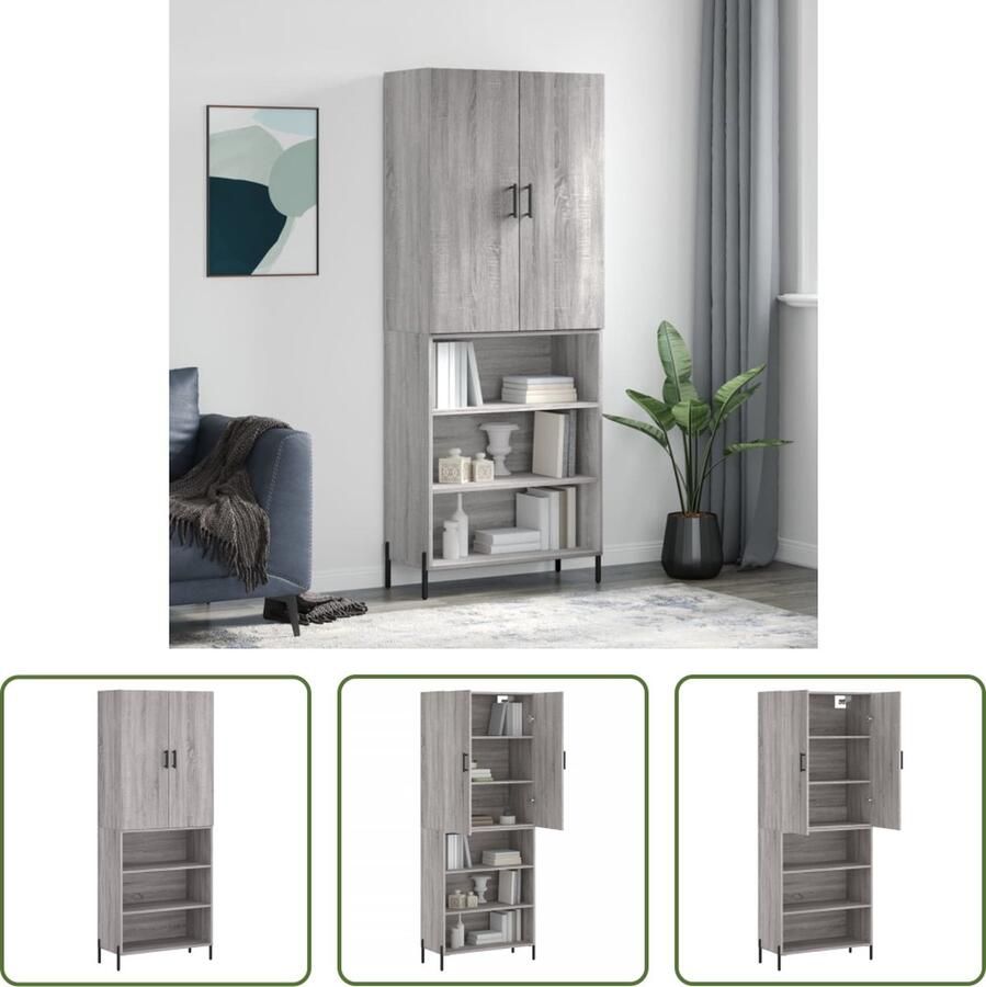 The Living Store Opbergkast Grijs Sonoma Eiken 69.5 x 34 x 180 cm metalen voeten