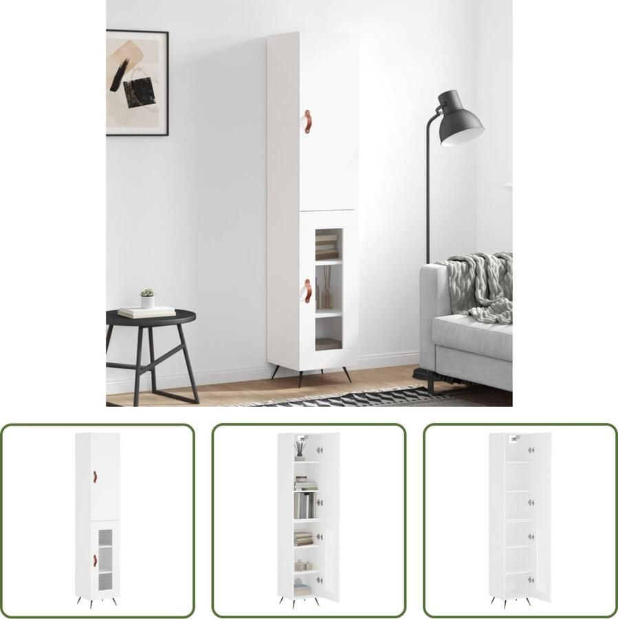 The Living Store Hoge kast 34 5x34x180 cm bewerkt hout wit Hoge Kast Opbergkast Witte Kast Houten Kast Moderne Kast
