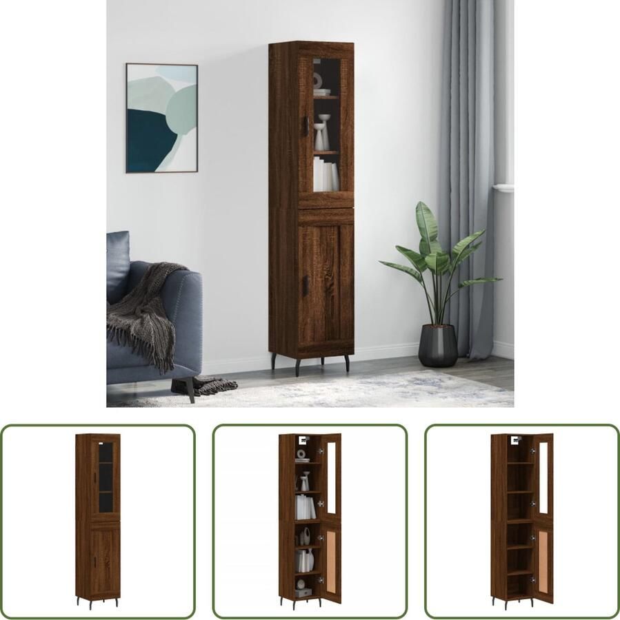 The Living Store Opbergkast Hoge kast 34.5 x 34 x 180 cm Bruineiken - Foto 2