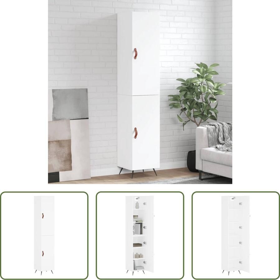The Living Store Hoge kast 34 5x34x180 cm bewerkt hout wit Hoge Kast Opbergkast Houten Kast Wit Kast Living Room Furniture