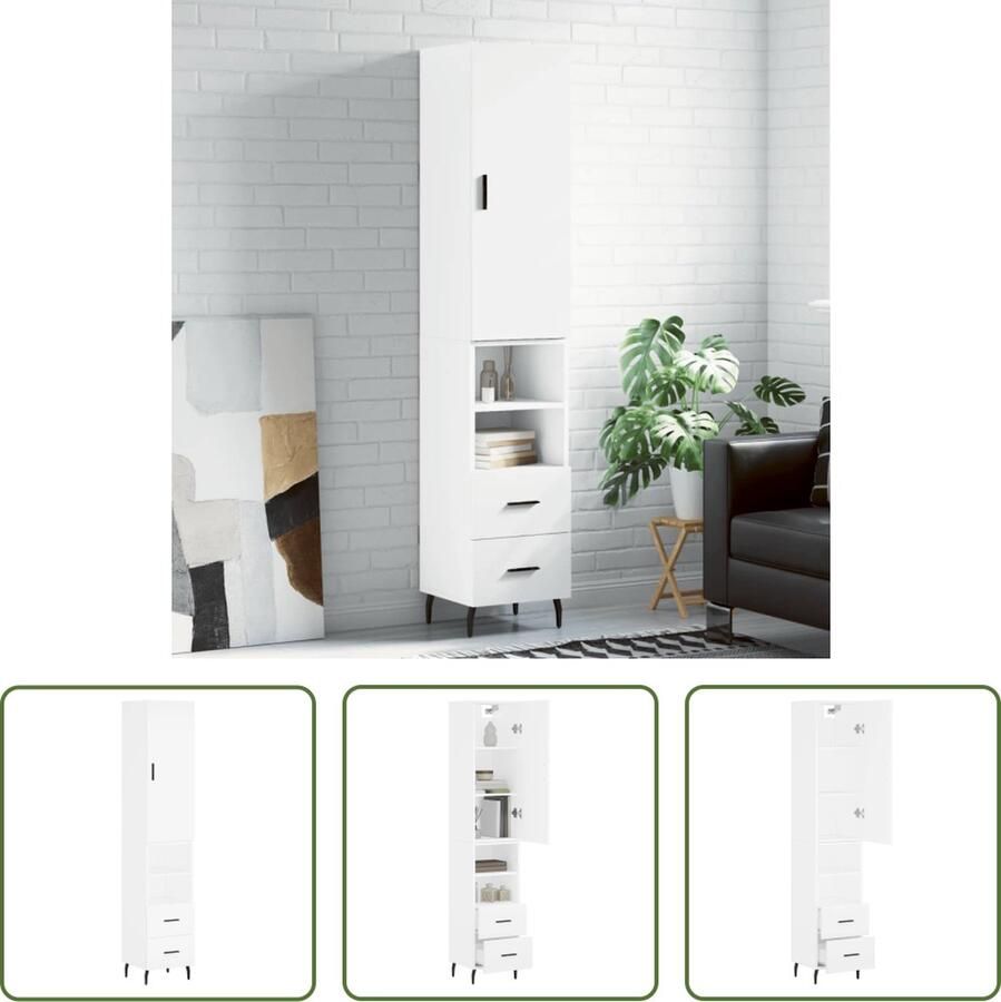 The Living Store Hoge kast 34 5x34x180 cm bewerkt hout wit Hoge Kast Opbergkast Kast Wit Houten Kast Design Kast