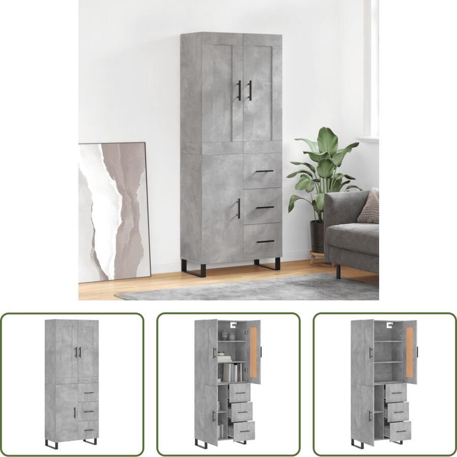 The Living Store Opbergkast Hoge kast 69.5 x 34 x 180 cm Betongrijs