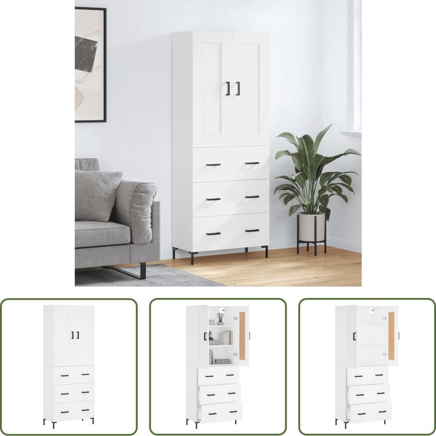 The Living Store Opbergkast Hoge Kast 69.5 x 34 x 180 cm Bewerkt Hout Wit
