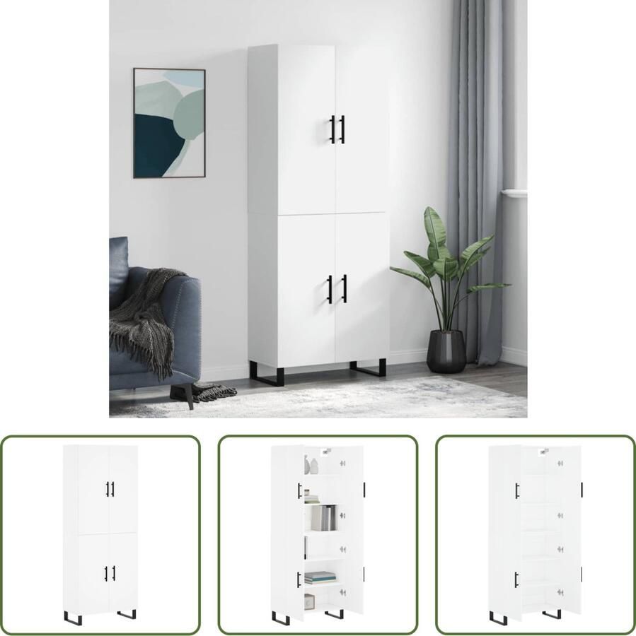 VidaXL Opslagruimte Hoge Kast Hoge kast 69 5x34x180 cm bewerkt hout wit Houten Kast Wit Meubel Dressoir