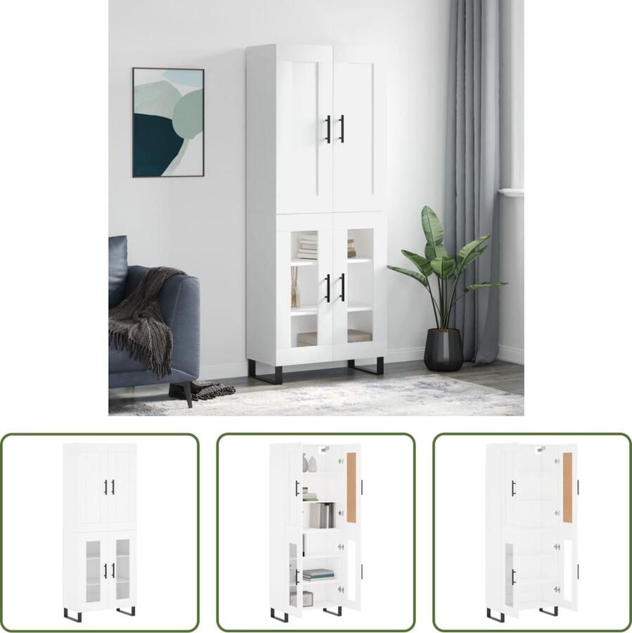 The Living Store Hoge kast 69 5x34x180 cm bewerkt hout wit Hoge Kast Opbergkast Kast Houten Kast Wit Kast