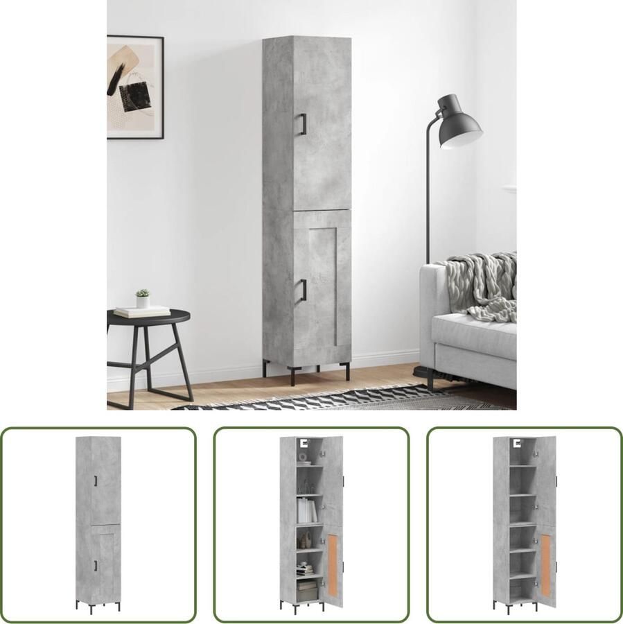 The Living Store Hoge kast 34 5x34x180 cm bewerkt hout betongrijs Hoge Kast Opbergkast Betonnen Kast Houten Kast Living Room Furniture