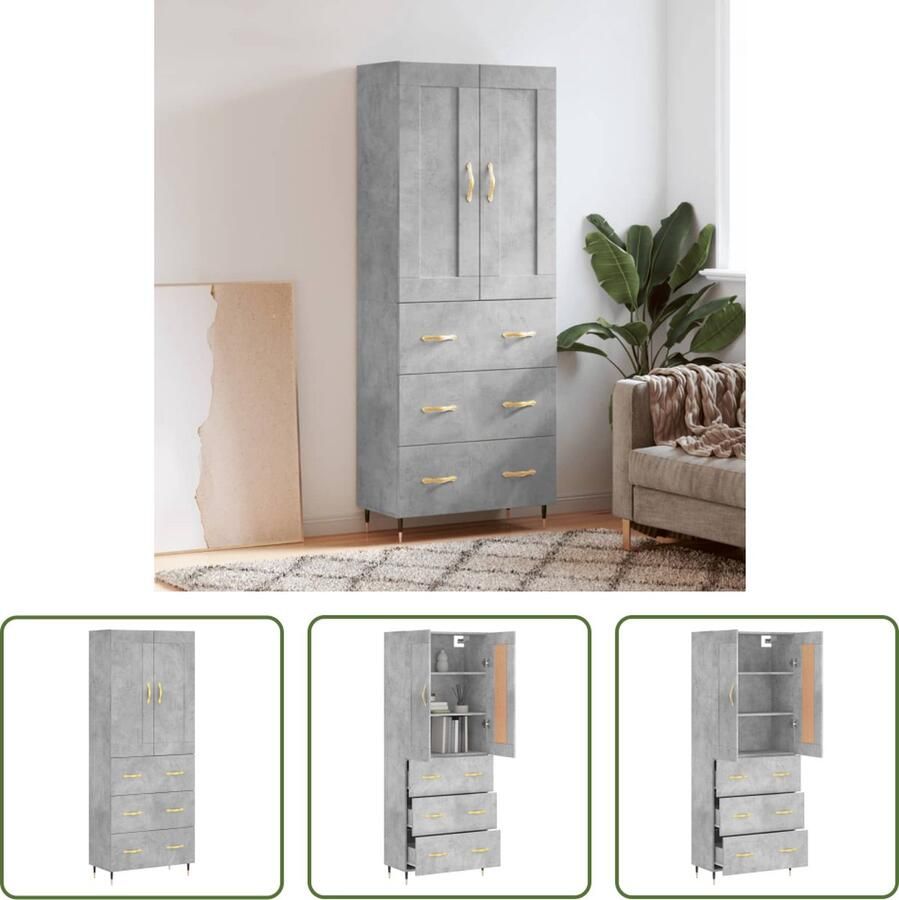 The Living Store Opbergkast Hoge Kast Betongrijs 69.5 x 34 x 180 cm Duurzaam materiaal