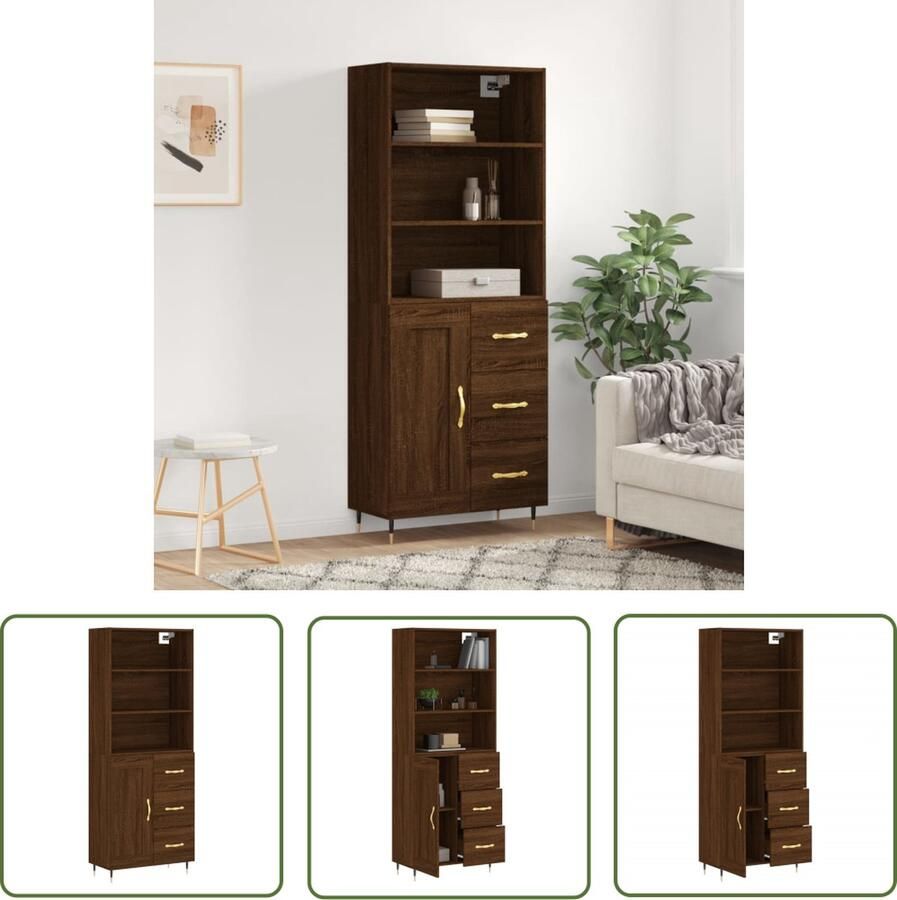 The Living Store Opbergkast Hoge Kast Bruineiken 69.5x34x180 cm Duurzaam materiaal