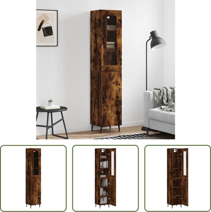 VidaXL Kast Hoge Kast Hoge kast 34 5x34x180 cm bewerkt hout gerookt eikenkleurig Houten Kast Bruine Kast Vintage Kast