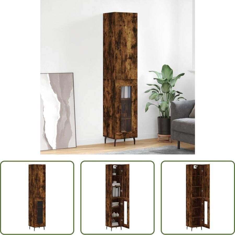The Living Store Hoge kast 34 5x34x180 cm bewerkt hout gerookt eikenkleurig Hoge Kast Opbergkast Houten Kast Met Laden Bruine Kast