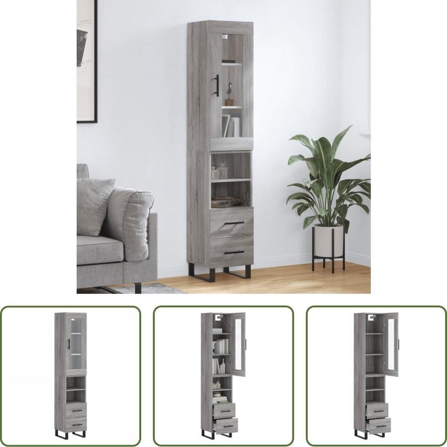 The Living Store Opbergkast Hoge kast Grijs Sonoma Eiken 180 cm Duurzaam materiaal