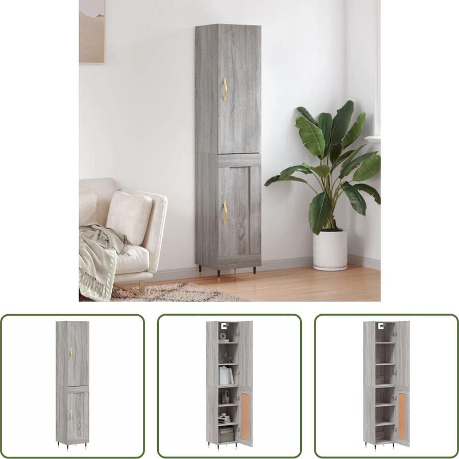 The Living Store Opbergkast Hoge kast Grijs Sonoma Eiken 34.5 x 34 x 180 cm