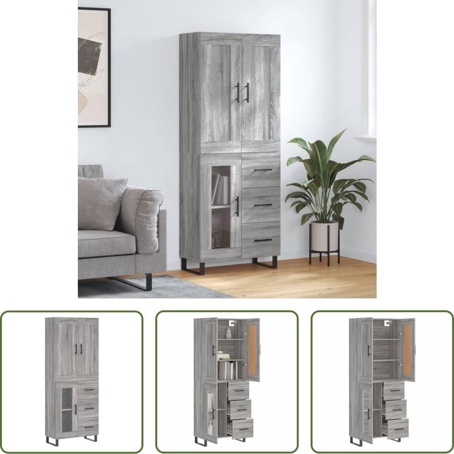 The Living Store Opbergkast Hoge kast Grijs sonoma eiken 69.5 x 34 x 180 cm Duurzaam materiaal